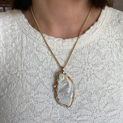 ESTATE Carved Opal Pendant in Yellow Gold