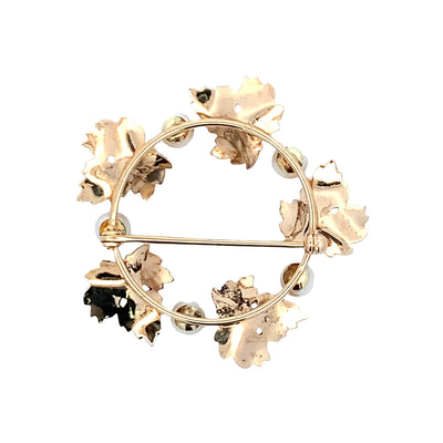 ESTATE Sapphire and Pearl Circle Pin in Yellow Gold
