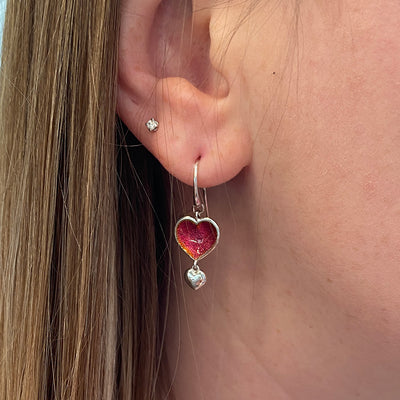 Red Enamel Moving Heart Earrings in Silver by Nicole Barr