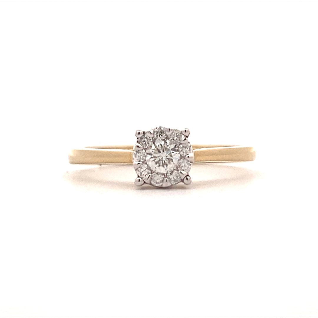 Round Diamond Halo Engagement Ring in Yellow Gold