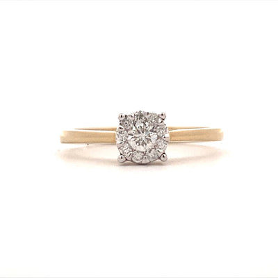 Round Diamond Halo Engagement Ring in Yellow Gold
