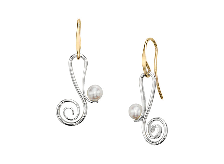E. L. Designs Sterling Silver/ Gold Pearl Drop Earrings EA78142P