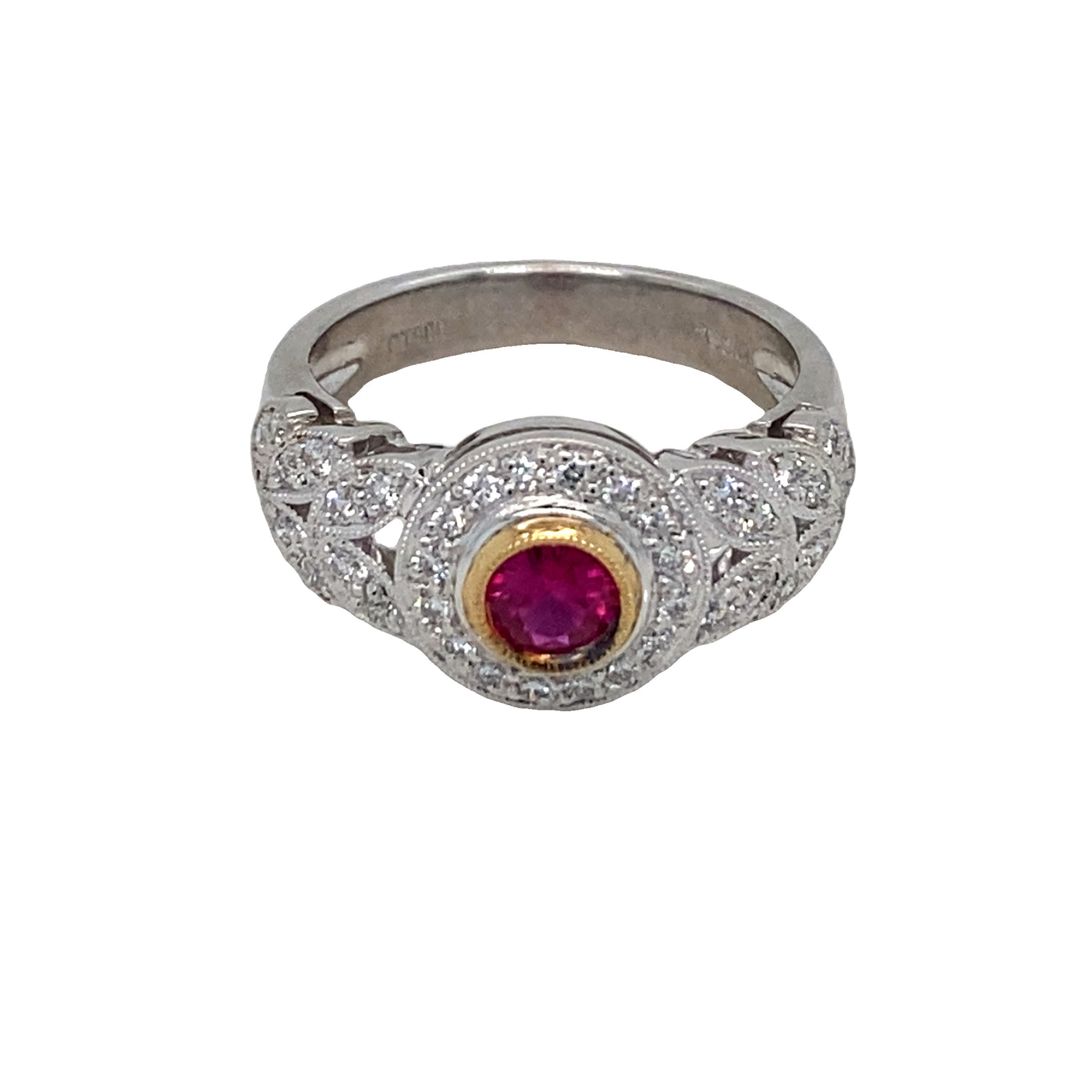 ESTATE Ruby and Diamond Ring in Two-Tone Gold