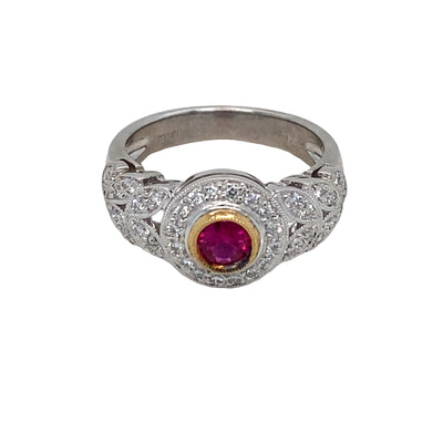 ESTATE Ruby and Diamond Ring in Two-Tone Gold