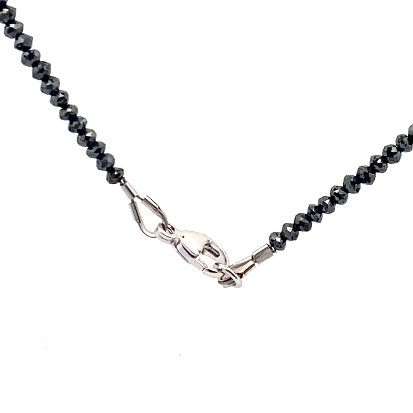 Black Diamond Faceted Bead Necklace in White Gold