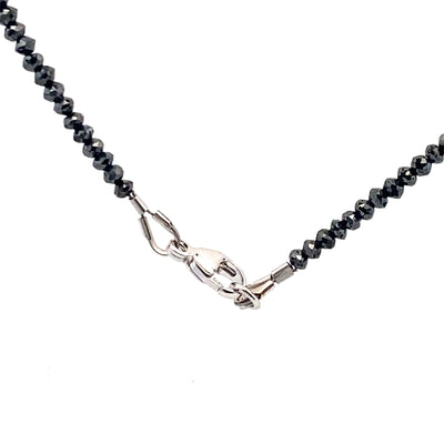 Black Diamond Faceted Bead Necklace in White Gold