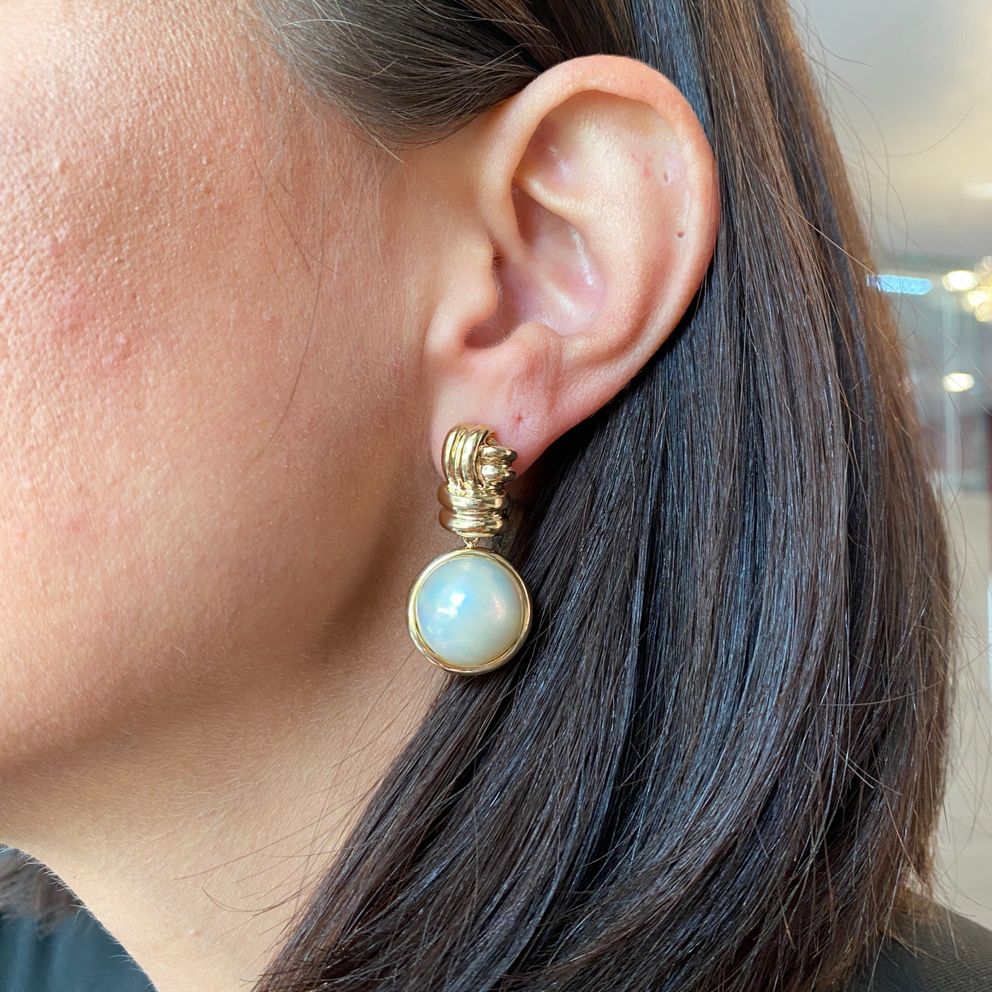 ESTATE Mabe Pearl Earrings in Yellow Gold