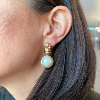 ESTATE Mabe Pearl Earrings in Yellow Gold