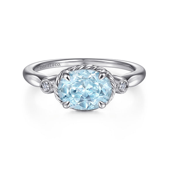 Aquamarine and Diamond Ring in White Gold by Gabriel & Co.