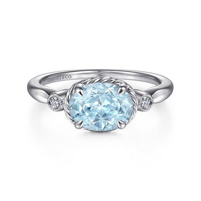 Aquamarine and Diamond Ring in White Gold by Gabriel & Co.