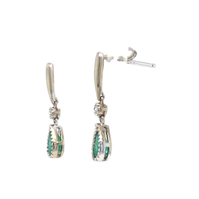 ESTATE Emerald and Diamond Drop Studs in White Gold