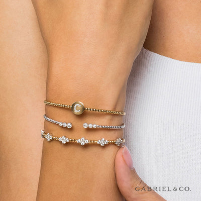 Diamond Clover Beaded Bangle in Yellow Gold by Gabriel & Co.