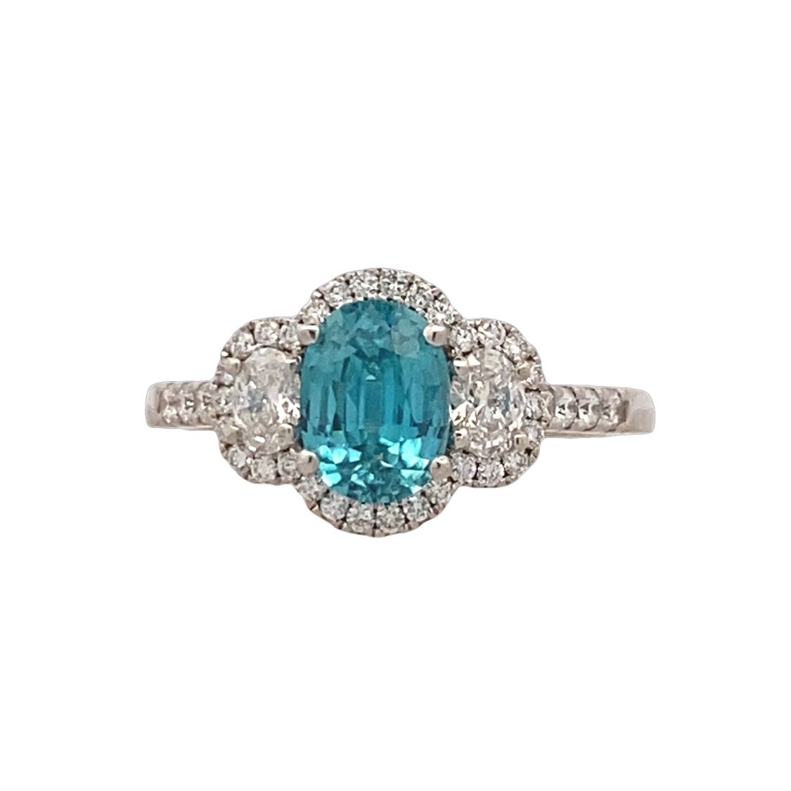 Zircon & Diamond Halo Style Ring in White Gold by Parlé
