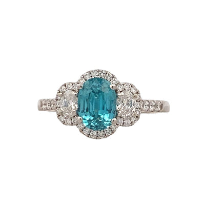 Zircon & Diamond Halo Style Ring in White Gold by Parlé