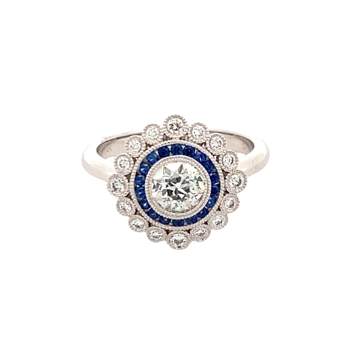 Old European Diamond Engagement Ring with Sapphire Accents