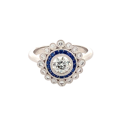 Old European Diamond Engagement Ring with Sapphire Accents