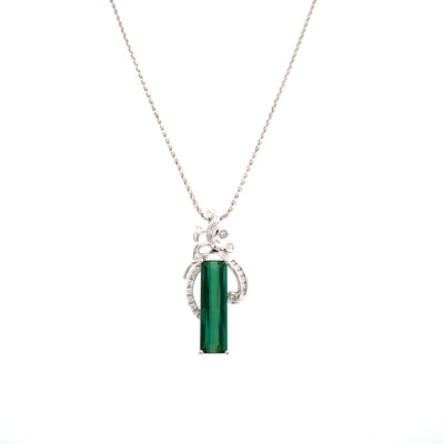 ESTATE Green Tourmaline and Diamond Pendant in White Gold