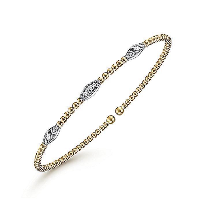 Marquise Diamond Station Beaded Cuff in Two-Tone Gold by Gabriel & Co.