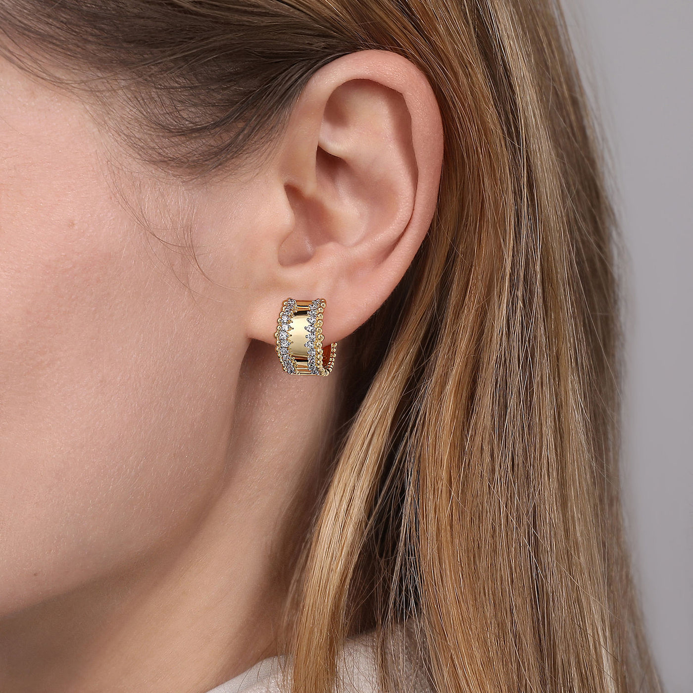 Diamond Bujukan Huggie Earrings in Yellow Gold by Gabriel & Co.