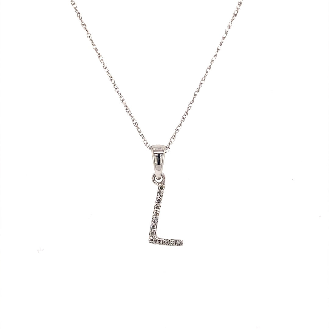 "L" Initial Diamond Pendant in White Gold