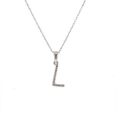 "L" Initial Diamond Pendant in White Gold
