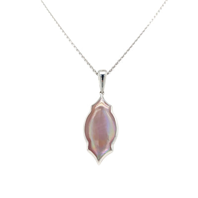 Pink Mother of Pearl Drop Pendant in Silver by Kabana