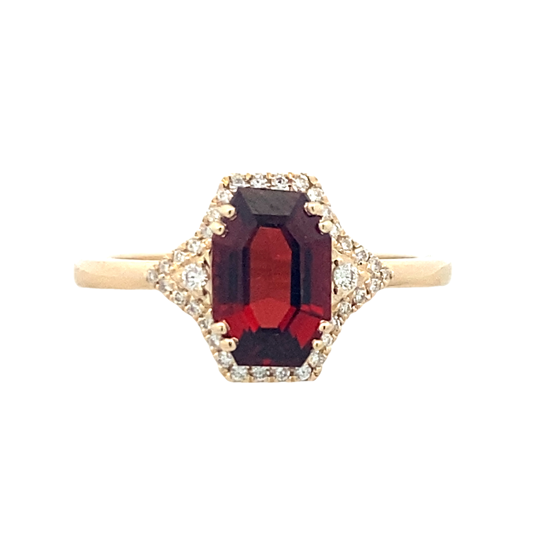 Garnet & Diamond Fashion RIng in Yellow Gold