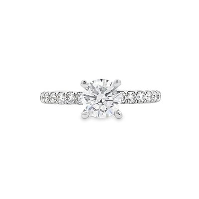 Round Diamond Side Stone Engagement Ring in White Gold by Fana