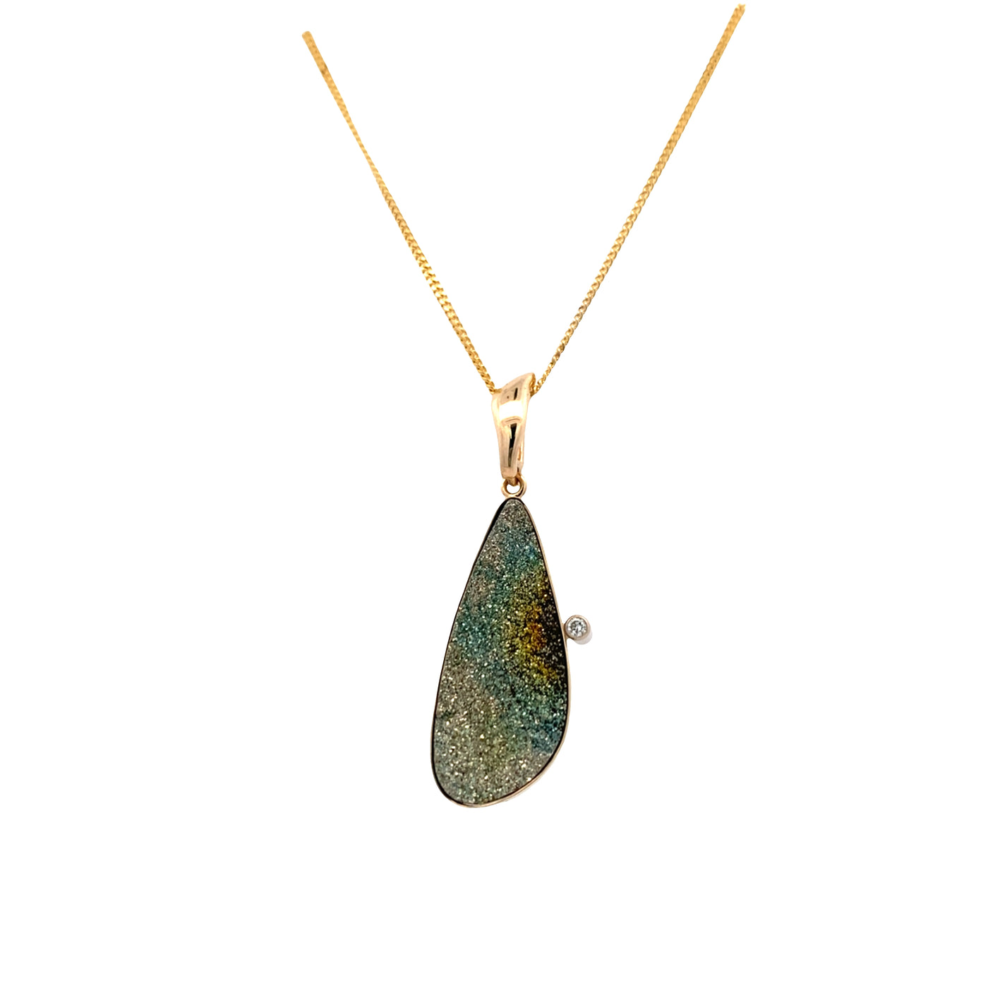 ESTATE Druzy Quartz Pendant in Yellow Gold