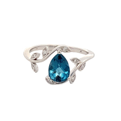 London Blue Topaz Floral Ring in White Gold by Allison Kaufman
