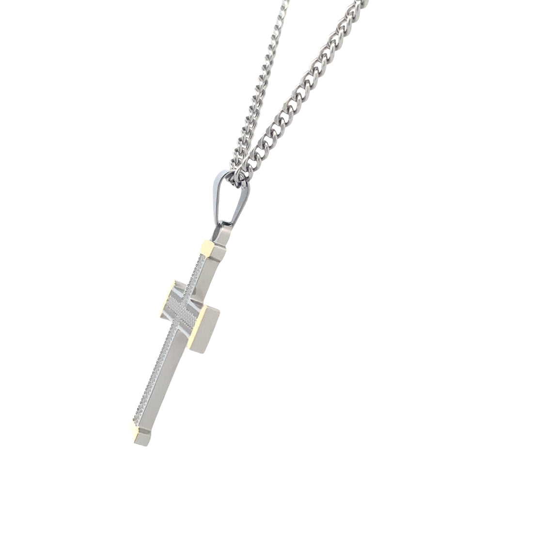 Textured Cross Pendantin SS and Gold Plating with 22" Chain