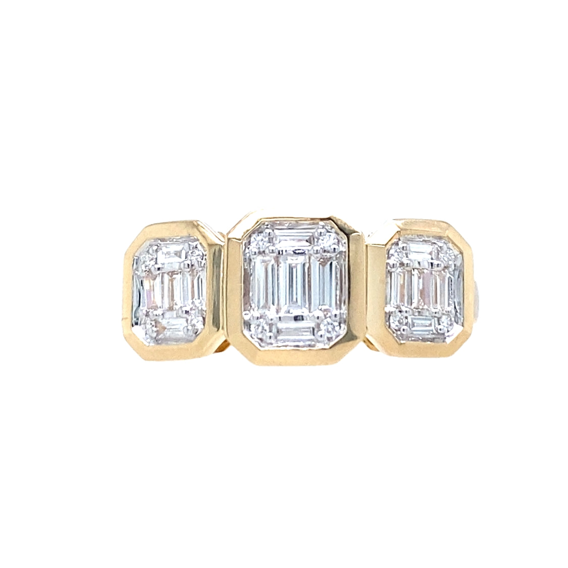 Three Stone DIamond Mosaic Ring in Yellow Gold by Allison Kaufman