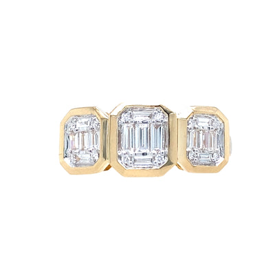 Three Stone DIamond Mosaic Ring in Yellow Gold by Allison Kaufman