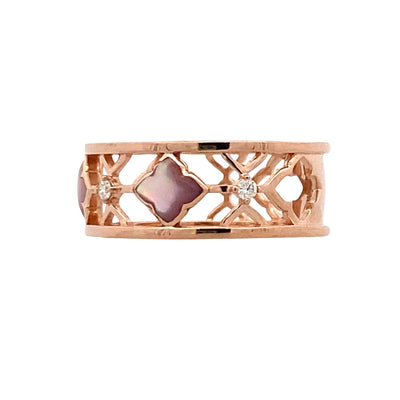 Mother of Pearl and Diamond Station Ring 0.08CTW in 14K Rose Gold by Kabana