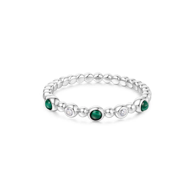 Malachite Beaded Ring in Silver by Ania Haie