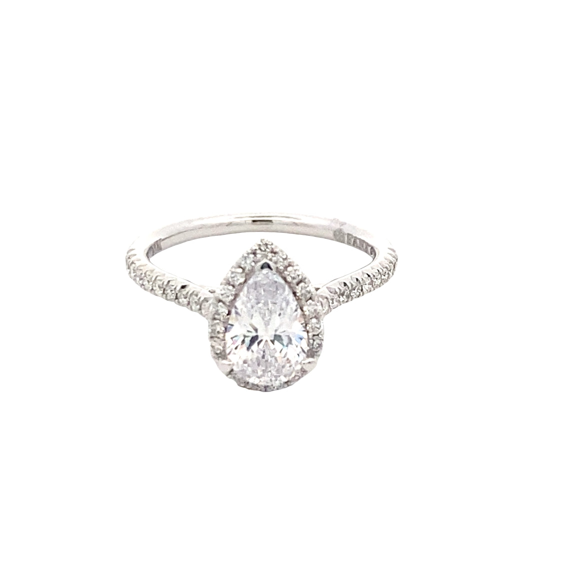 Pear Shaped Halo Engagement Ring in White Gold by Fana