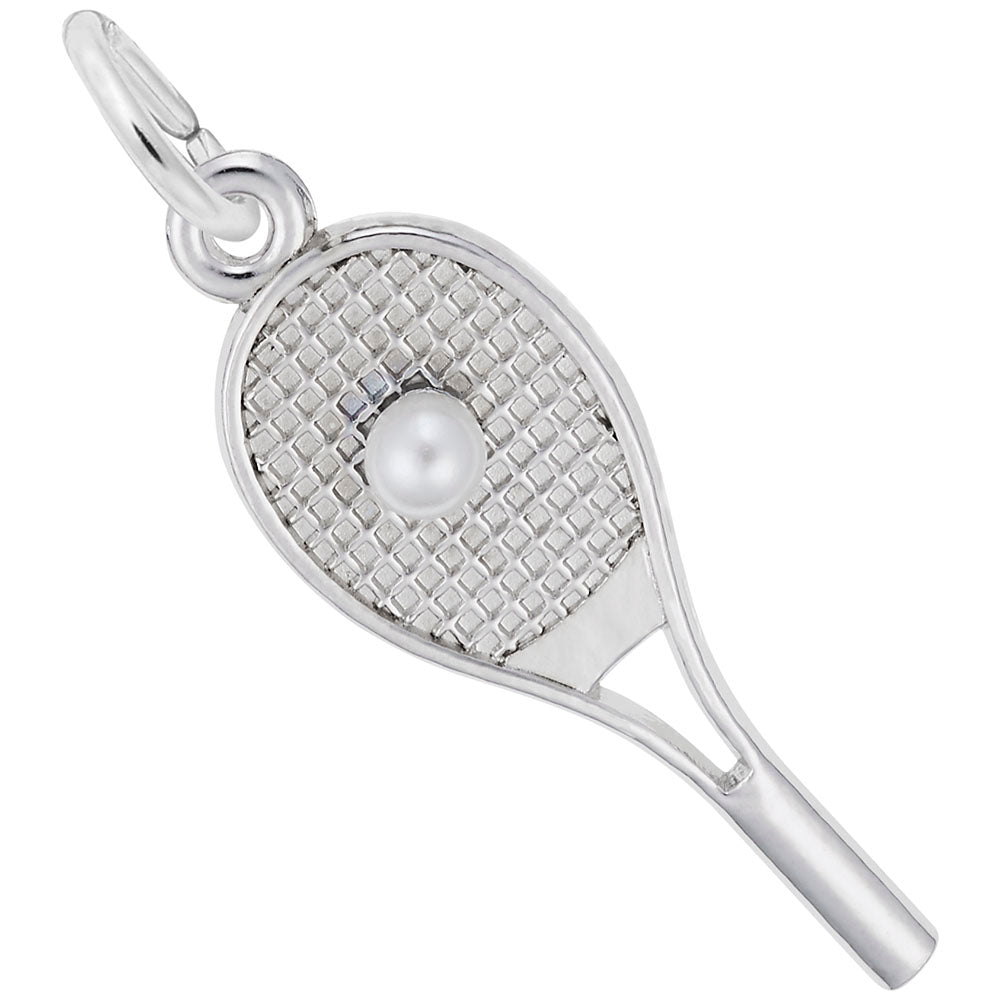 Tennis Racquet with Pearl Ball Charm  in SIlver