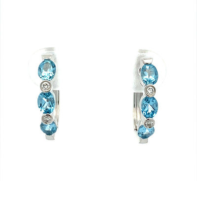 14 Karat Blue Topaz and Diamond Hoop Earrings TEA2024CBT