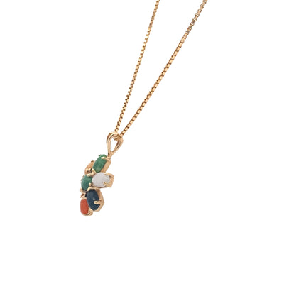ESTATE Multi-colored Jade Pendant in Yellow Gold with 18" Chain