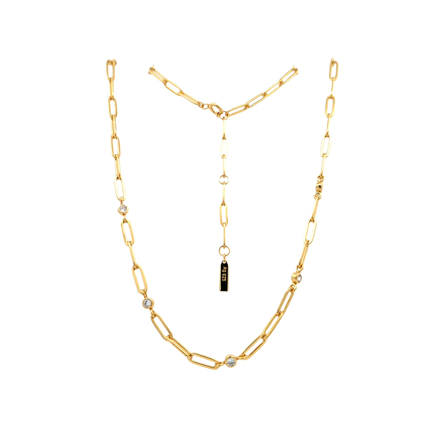 CZ Paperclip Necklace in Silver with Yellow Gold Plating by Ania Haie