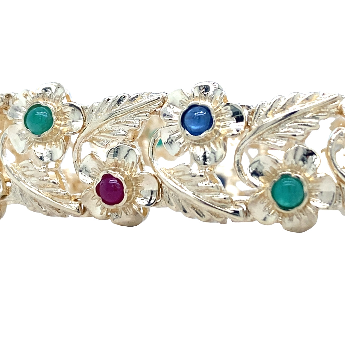 ESTATE Precious Gemstone Leaf Bracelet in Yellow Gold