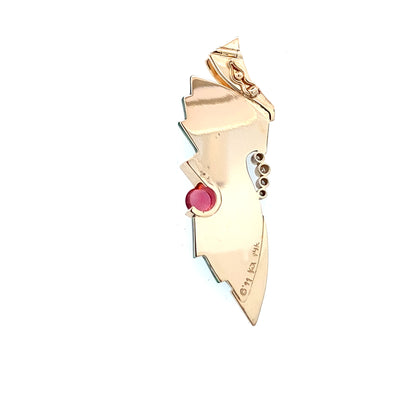 Estate Chloromelanite and Pink Tourmaline Pendant with 0.10CTW Diamonds in 14K Yellow Gold by Beeghly & Co.