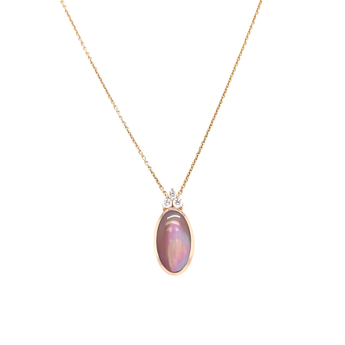 Pink Mother of Pearl and Diamond Drop Pendant in Rose Gold by Kabana