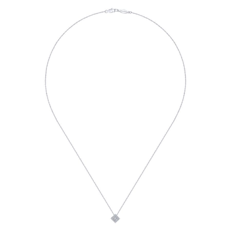 Square Cluster Diamond Pendant in White GOld by Gabriel & Co.