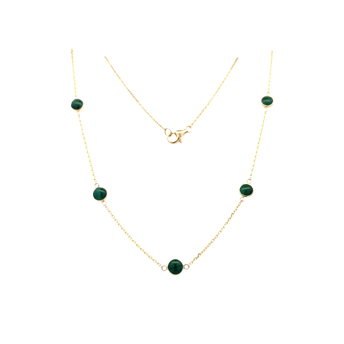 Malachite Station Necklace in Yellow Gold