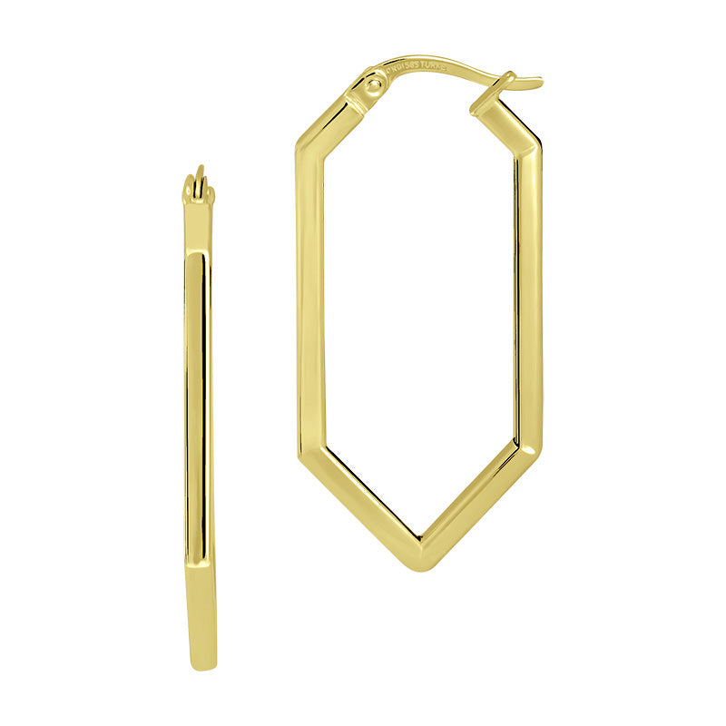 Elongated Hexagonal Hoops in Yellow Gold