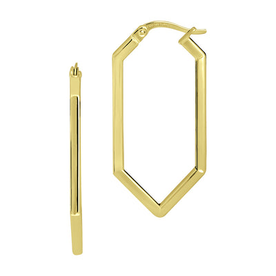 Elongated Hexagonal Hoops in Yellow Gold