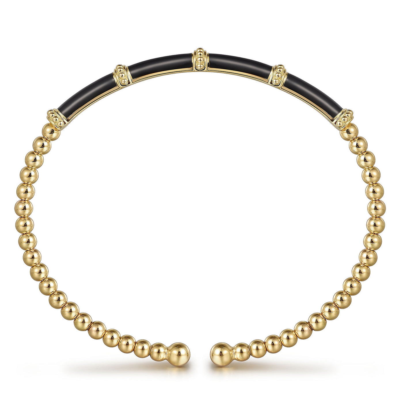 Black Onyx Beaded Bangle in Yellow Gold by Gabriel & Co.