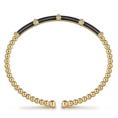 Black Onyx Beaded Bangle in Yellow Gold by Gabriel & Co.