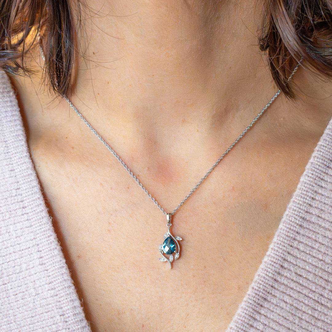 London Blue Topaz and Diamond Pendant in White Gold by Allison Kaufman